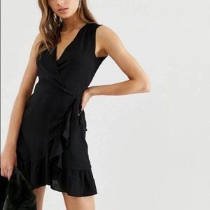 ALL SAINTS | Krystal Black Leopard Print Ruffle Trim Sleeveless Wrap Dress